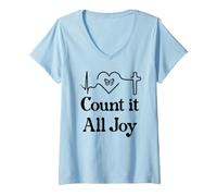 Donna God Scripture Count it all Joy Sign Christian Bible Verse Maglietta con Collo a V