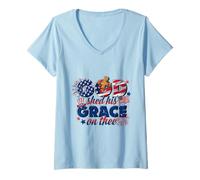 Donna God Shed His Grace Shirt Christian Patriotic American 4 luglio Maglietta con Collo a V