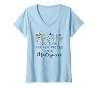 Donna God Turns Broken Piece Into Masterpieces Bible Verse Psalm Maglietta con Collo a V