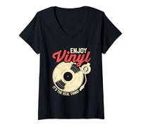 Donna godere di vinile E 'la cosa reale musica Groove Maglietta con Collo a V