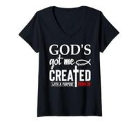 Donna God's Got Me Christian Ephesians 2:10 Created with a Purpose Maglietta con Collo a V