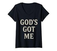 Donna God's Got Me Christian Ispiratrice Fede Motivazionale Maglietta con Collo a V