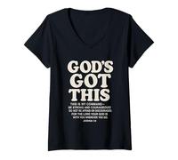 Donna God's Got This Joshua 1:9 Versetto della Bibbia Cristiano Maglietta con Collo a V