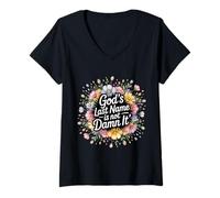 Donna God's Last Name Is Not Damn It Church Sarcasm Jokes - Maglietta con Collo a V