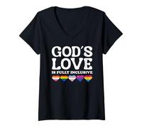 Donna God's Love Is Fully Inclusive LGBTQIA+ Gay Pride Christian Maglietta con Collo a V
