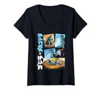 Donna Godzilla Comic Frames Mechagodzilla Retro Monster Movie Maglietta con Collo a V