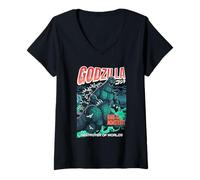Donna Godzilla Destroyer of Worlds Comic Book Illustration Movie Maglietta con Collo a V