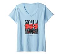 Donna Godzilla Kanji Bubble Letters with Eyes Close-up Kaiju Movie Maglietta con Collo a V