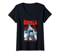 Donna Godzilla King of The Monsters Tokyo Japan Red Text Movie Maglietta con Collo a V