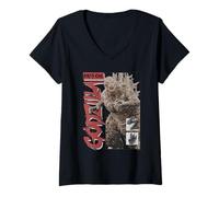 Donna Godzilla Minus One Black And White Monster Portrait Movie Maglietta con Collo a V