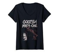 Donna Godzilla Minus One Two Tone Monster Collage Movie Maglietta con Collo a V