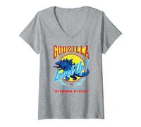 Donna Godzilla x Kong Level Up Retro Video Game Movie Monster Maglietta con Collo a V