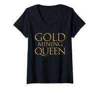Donna Gold Mining Queen Gift Gold Miner Accessori Prospecting Maglietta con Collo a V