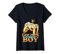 Donna Golden Birthday Boys Bday - Decorazione per Festa di Compleanno per Bambini Maglietta con Collo a V