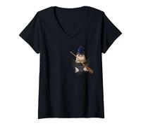 Donna Golden British Cat in The Pocket Witch Hat Halloween Maglietta con Collo a V