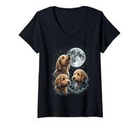 Donna Golden Doodle Ululando alla Luna Maglietta con Collo a V