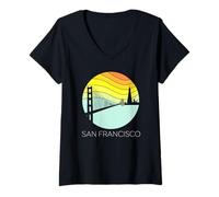 Donna Golden Gate vintage della zona della baia di San Francisco, California Maglietta con Collo a V