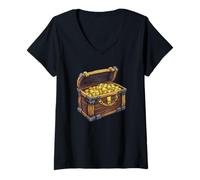 Donna Golden Pirate Treasure Chest Outfit per pirati Maglietta con Collo a V