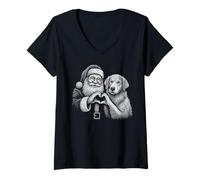 Donna Golden Retriever Babbo Natale a Forma di Cuore per Amanti dei Cani di Natale Maglietta con Collo a V