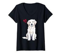 Donna Golden Retriever Bianco Crema Inglese Maglietta con Collo a V