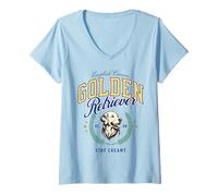 Donna Golden Retriever Bianco Pelo Chiaro Paninaro Preppy Classico Maglietta con Collo a V