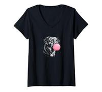 Donna Golden Retriever Bubble Gum, simpatico cane hipster nero Maglietta con Collo a V