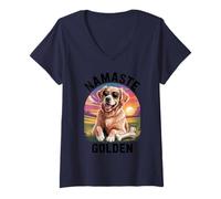 Donna Golden Retriever Cane Papà Veterinario Namaste Golden Dog Mamma Maglietta con Collo a V