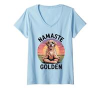 Donna Golden Retriever Cane Papà Veterinario Namaste Golden Dog Mamma Maglietta con Collo a V