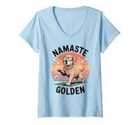 Donna Golden Retriever Cane Papà Veterinario Namaste Golden Dog Mamma Maglietta con Collo a V