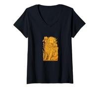Donna Golden Retriever con Irises Botanical Floral Dog Lover Maglietta con Collo a V