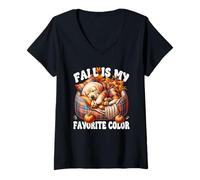 Donna Golden Retriever Dog for Women Men Fall Is My Favorite Color Maglietta con Collo a V
