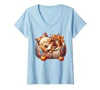 Donna Golden Retriever Dog Mom Graphic with Cozy Autumn Fall Vibes Maglietta con Collo a V