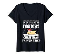 Donna Golden Retriever Dog This Is My Christmas Pajama Funny Xmas Maglietta con Collo a V