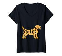 Donna Golden Retriever Silhouette regalo per gli amanti dei cani e dei cuccioli Maglietta con Collo a V