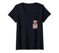 Donna Golden Retriever Tasca Bandiera Americana 4 Luglio Amante dei Cani Maglietta con Collo a V