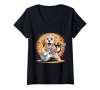 Donna Goldendoodle - Chitarra per Cani Star Rock And Roll Goldendoodle Maglietta con Collo a V