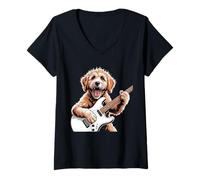 Donna Goldendoodle - Chitarra per Cani Star Rock And Roll Goldendoodle Maglietta con Collo a V