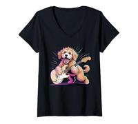 Donna Goldendoodle - Chitarra per Cani Star Rock And Roll Goldendoodle Maglietta con Collo a V