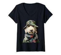 Donna Goldendoodle Mimetico Animale Cacciatore Cane da Caccia Maglietta con Collo a V
