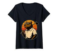 Donna Golf Capybara Sport - Golfer Retro Vintage Sunset Maglietta con Collo a V