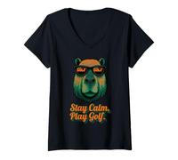Donna Golf Capybara Sport - Stay Calm Play Golf - Golfer Maglietta con Collo a V