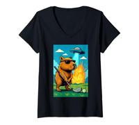 Donna Golf Capybara UFO Sport - Golfer Aliens Funny Maglietta con Collo a V