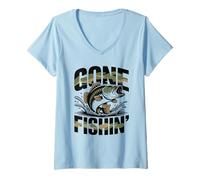 Donna Gone Fishin - Divertente Design per Pesca alla spigola Maglietta con Collo a V