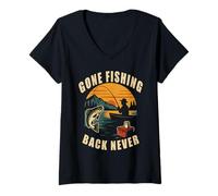 Donna Gone Fishing Back Never Pesca Maglietta con Collo a V