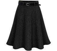 Donna Gonna di Lana Invernale Corta Svasata Midi Pieghe Vita Alta del Ginocchio Nero X-Large