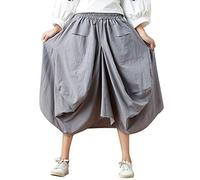 Donna Gonna Lino Maxi Lunga Elegante Irregolare Solida Colore Elastica in Vita con Tasche Linea Ad A Orlo Largo Grigio Chiaro