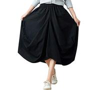 Donna Gonna Lino Maxi Lunga Elegante Irregolare Solida Colore Elastica in Vita con Tasche Linea Ad A Orlo Largo Nero