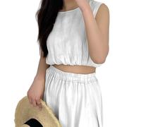 Donna Gonna Pieghettato Lunga con Fessure Laterali - Stile Bohemien Casual per Festa in Spiaggia/Danza del Ventre Cammello Taglia Unica (IT, Testo, Taglia unica, Regular, Regular, Top, Bianco)