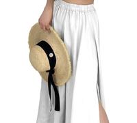 Donna Gonna Pieghettato Lunga con Fessure Laterali - Stile Bohemien Casual per Festa in Spiaggia/Danza del Ventre Cammello Taglia Unica (IT, Testo, Taglia Unica, Regular, Regular, Gonna, Bianco)