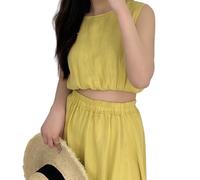 Donna Gonna Pieghettato Lunga con Fessure Laterali - Stile Bohemien Casual per Festa in Spiaggia/Danza del Ventre Cammello Taglia Unica (IT, Testo, Taglia unica, Regular, Regular, Top, Giallo)